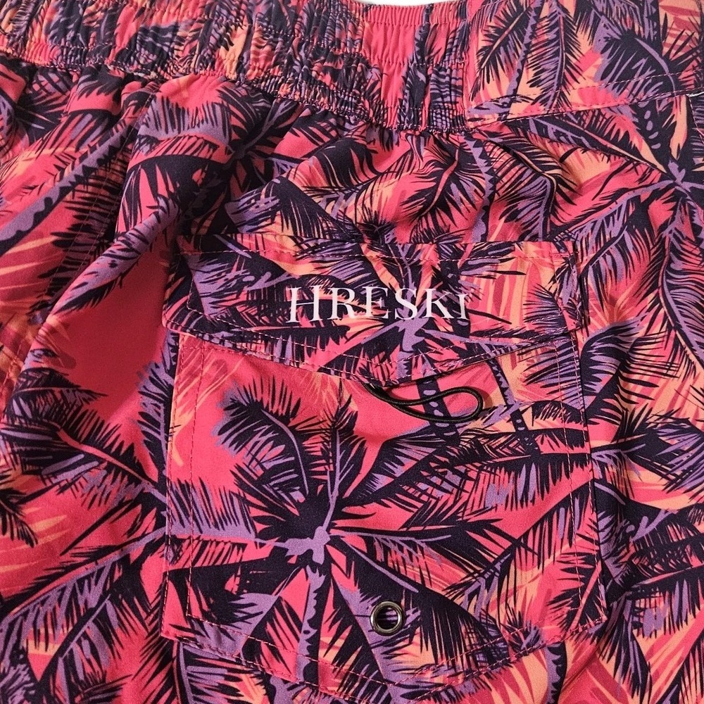 Hreski Board‎ Shorts Men's 36 Multicolor Floral Palm Trees Stretch Golf Hawaiian